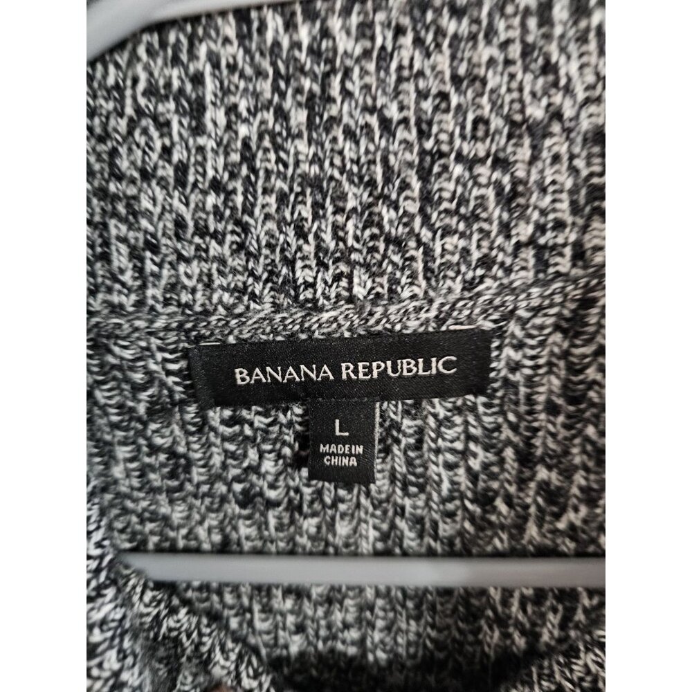 Banana Republic Merino Wool Sweater Mens L Black White Marled Rib Knit Mock Neck - Picture 4 of 7